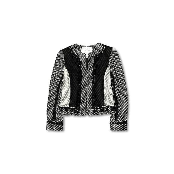 Derek Lam 10 Crosby Tassel-Trim Tweed Linen-Blend Jacket White/Black Size 4 - Picture 4 of 15